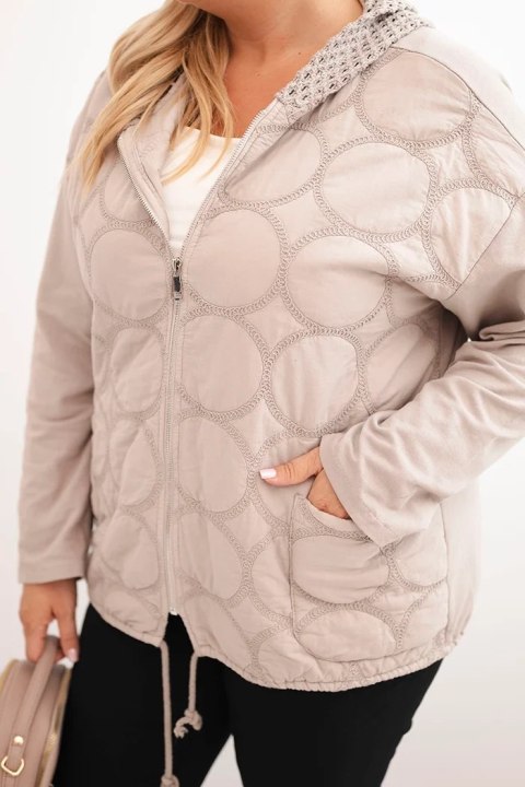 Bluza damska Plus Size bawełniana rozpinana na zamek beżowa Bluza damska Plus Size bawełniana rozpinana na zamek beżowa