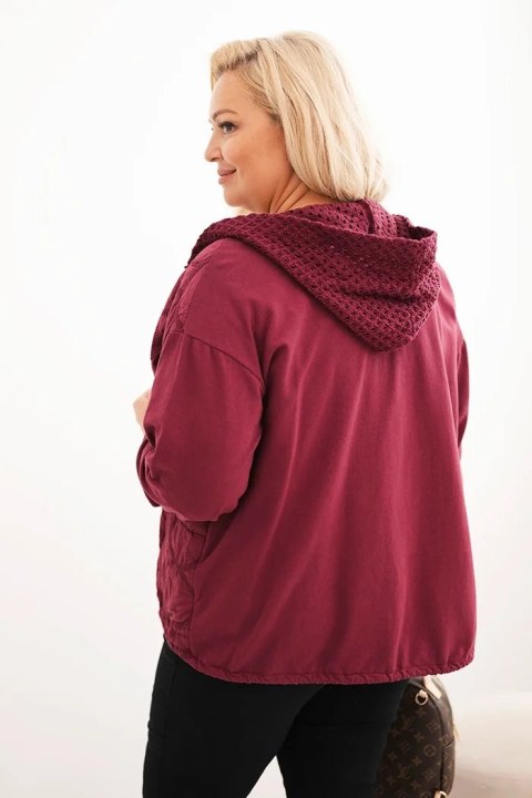 Bluza damska Plus Size bawełniana rozpinana na zamek bordowa Bluza damska Plus Size bawełniana rozpinana na zamek bordowa