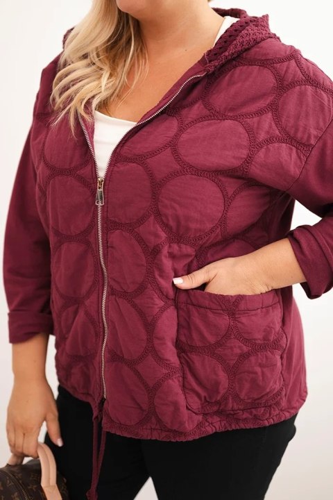 Bluza damska Plus Size bawełniana rozpinana na zamek bordowa Bluza damska Plus Size bawełniana rozpinana na zamek bordowa