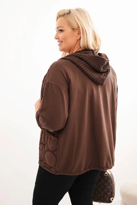 Bluza damska Plus Size bawełniana rozpinana na zamek brązowa Bluza damska Plus Size bawełniana rozpinana na zamek brązowa