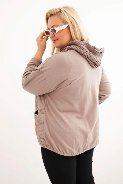 Bluza damska Plus Size bawełniana rozpinana na zamek fango Bluza damska Plus Size bawełniana rozpinana na zamek fango