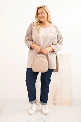 Bluza damska Plus Size bawełniana z nadrukiem beżowa