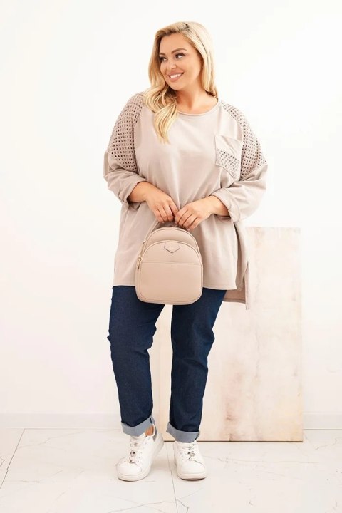 Bluza damska Plus Size bawełniana z nadrukiem beżowa Bluza damska Plus Size bawełniana z nadrukiem beżowa