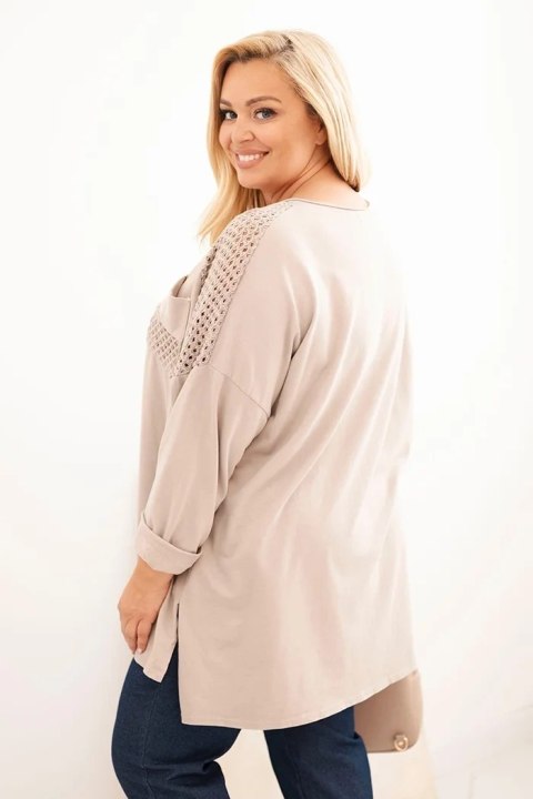 Bluza damska Plus Size bawełniana z nadrukiem beżowa Bluza damska Plus Size bawełniana z nadrukiem beżowa