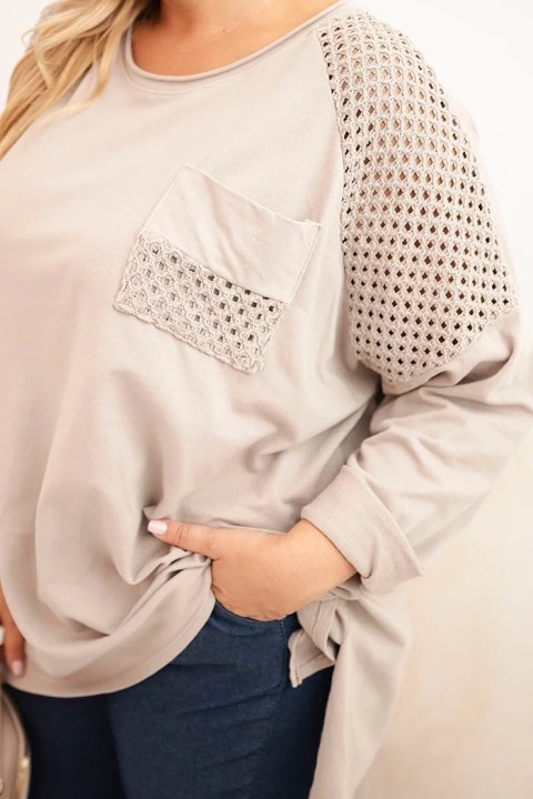 Bluza damska Plus Size bawełniana z nadrukiem beżowa Bluza damska Plus Size bawełniana z nadrukiem beżowa