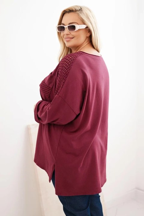Bluza damska Plus Size bawełniana z nadrukiem bordowa Bluza damska Plus Size bawełniana z nadrukiem bordowa