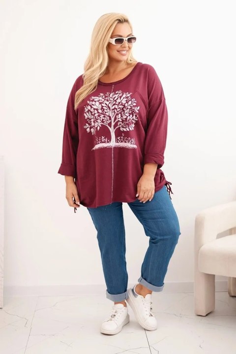 Bluza damska Plus Size bawełniana z nadrukiem drzewa bordowa Bluza damska Plus Size bawełniana z nadrukiem drzewa bordowa