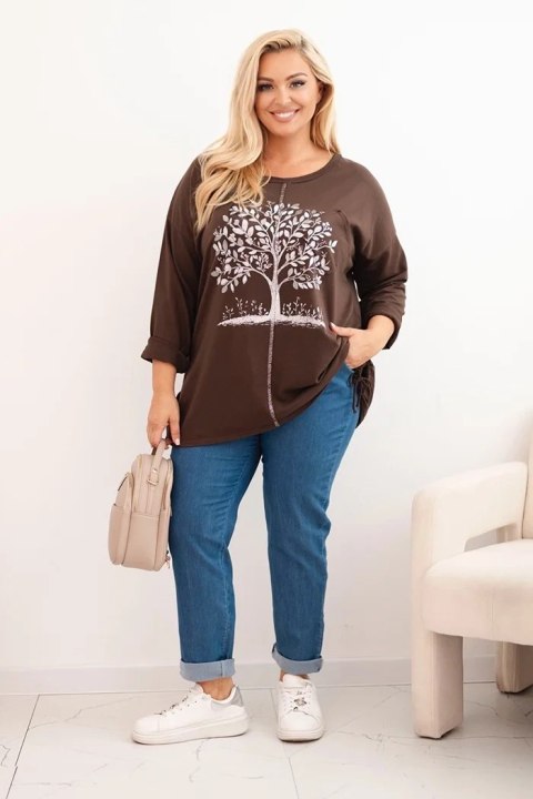 Bluza damska Plus Size bawełniana z nadrukiem drzewa brązowa Bluza damska Plus Size bawełniana z nadrukiem drzewa brązowa