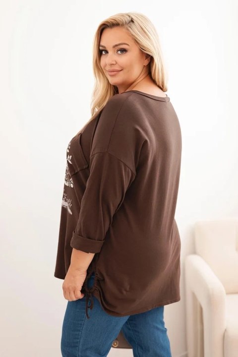 Bluza damska Plus Size bawełniana z nadrukiem drzewa brązowa Bluza damska Plus Size bawełniana z nadrukiem drzewa brązowa