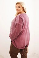 Bluza damska Plus Size bawełniana z nadrukiem serca i troczkami ciemno różowa