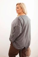 Bluza damska Plus Size bawełniana z nadrukiem serca i troczkami grafitowa