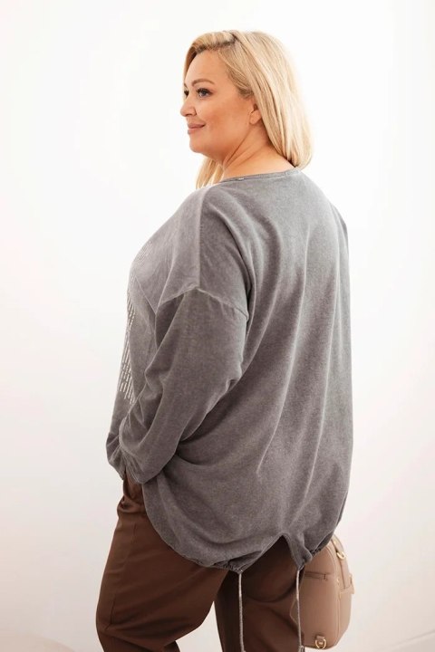 Bluza damska Plus Size bawełniana z nadrukiem serca i troczkami grafitowa Bluza damska Plus Size bawełniana z nadrukiem serca i troczkami grafitowa