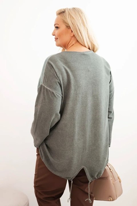 Bluza damska Plus Size bawełniana z nadrukiem serca i troczkami khaki Bluza damska Plus Size bawełniana z nadrukiem serca i troczkami khaki