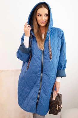 Kurtka damska Plus Size pikowana z kapturem i napisem HOPE jasno jeansowa