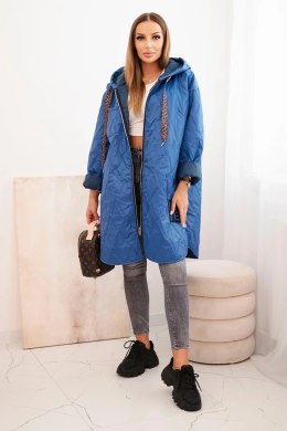 Kurtka damska Plus Size pikowana z kapturem i napisem HOPE jasno jeansowa