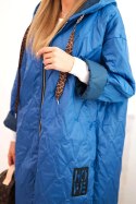 Kurtka damska Plus Size pikowana z kapturem i napisem HOPE jasno jeansowa