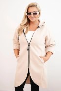 Płaszcz damski Plus Size z zamszu rozpinany z kapturem beżowy