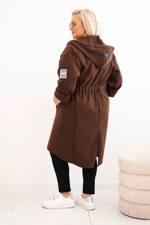 Płaszcz damski Plus Size z zamszu rozpinany z kapturem brązowy Płaszcz damski Plus Size z zamszu rozpinany z kapturem brązowy