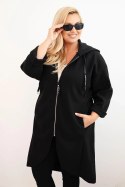 Płaszcz damski Plus Size z zamszu rozpinany z kapturem czarny
