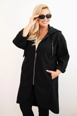 Płaszcz damski Plus Size z zamszu rozpinany z kapturem czarny