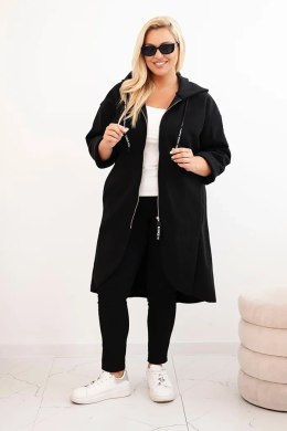 Płaszcz damski Plus Size z zamszu rozpinany z kapturem czarny