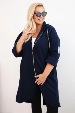 Płaszcz damski Plus Size z zamszu rozpinany z kapturem granatowy
