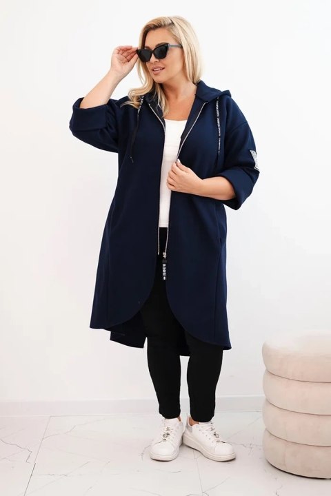 Płaszcz damski Plus Size z zamszu rozpinany z kapturem granatowy Płaszcz damski Plus Size z zamszu rozpinany z kapturem granatowy