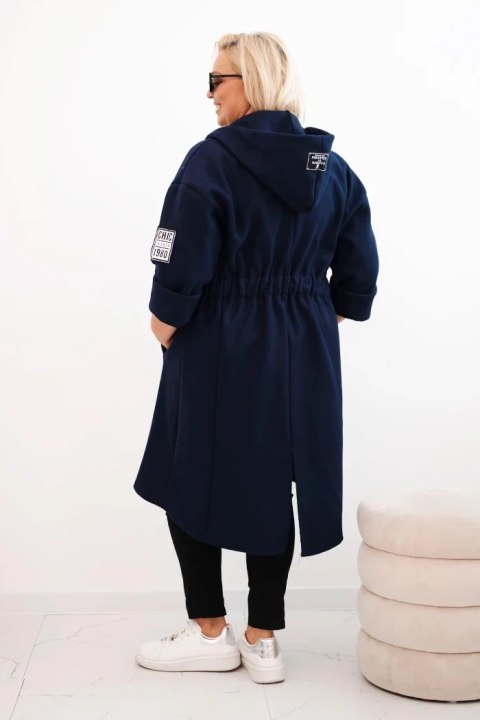 Płaszcz damski Plus Size z zamszu rozpinany z kapturem granatowy Płaszcz damski Plus Size z zamszu rozpinany z kapturem granatowy