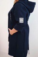 Płaszcz damski Plus Size z zamszu rozpinany z kapturem granatowy