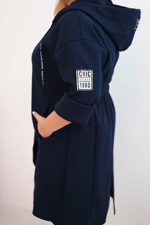 Płaszcz damski Plus Size z zamszu rozpinany z kapturem granatowy Płaszcz damski Plus Size z zamszu rozpinany z kapturem granatowy