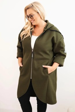Płaszcz damski Plus Size z zamszu rozpinany z kapturem khaki