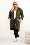 Płaszcz damski Plus Size z zamszu rozpinany z kapturem khaki