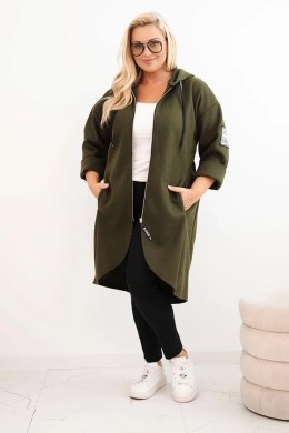 Płaszcz damski Plus Size z zamszu rozpinany z kapturem khaki