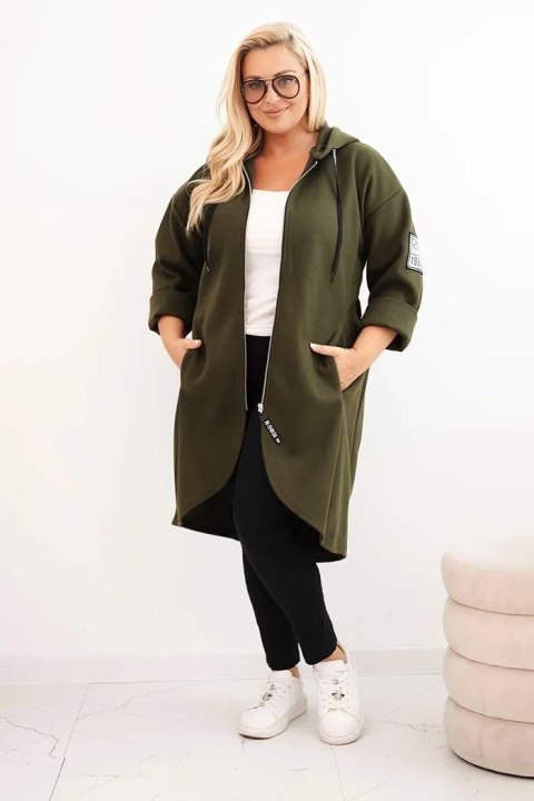 Płaszcz damski Plus Size z zamszu rozpinany z kapturem khaki Płaszcz damski Plus Size z zamszu rozpinany z kapturem khaki