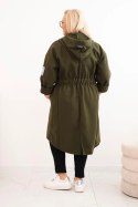 Płaszcz damski Plus Size z zamszu rozpinany z kapturem khaki