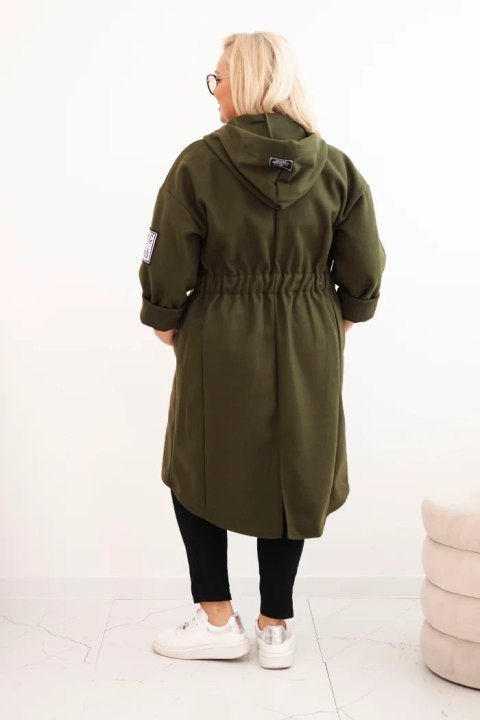 Płaszcz damski Plus Size z zamszu rozpinany z kapturem khaki Płaszcz damski Plus Size z zamszu rozpinany z kapturem khaki