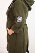 Płaszcz damski Plus Size z zamszu rozpinany z kapturem khaki
