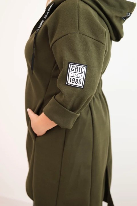 Płaszcz damski Plus Size z zamszu rozpinany z kapturem khaki Płaszcz damski Plus Size z zamszu rozpinany z kapturem khaki
