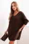 Sukienka damska Plus Size wełniana z dekoltem V brązowa