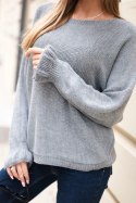 Sweter damska z moheru z marszczonymi rękawami i wycięciem na plecach szary