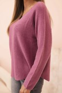 Sweter damska z wiskozą z dekoltem w serek ciemno różowy