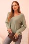 Sweter damska z wiskozą z dekoltem w serek jasny khaki