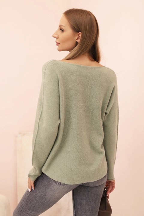 Sweter damska z wiskozą z dekoltem w serek jasny khaki Sweter damska z wiskozą z dekoltem w serek jasny khaki