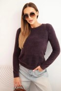Sweter damski alpaka z okrągłym dekoltem brązowy