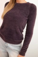 Sweter damski alpaka z okrągłym dekoltem brązowy