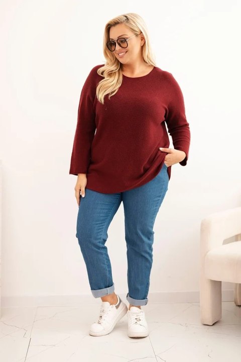 Sweter damski plus size z dekoltem łódką bordowy Sweter damski plus size z dekoltem łódką bordowy