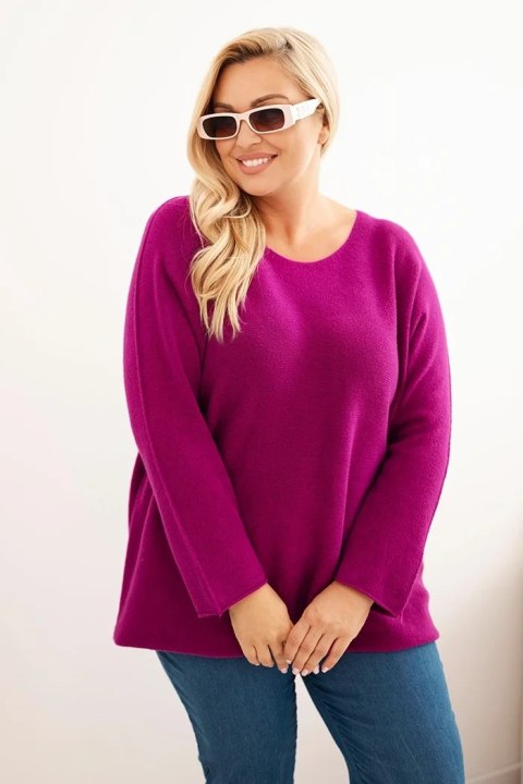 Sweter damski plus size z dekoltem łódką ciemno fioletowy Sweter damski plus size z dekoltem łódką ciemno fioletowy