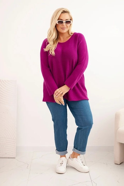 Sweter damski plus size z dekoltem łódką ciemno fioletowy Sweter damski plus size z dekoltem łódką ciemno fioletowy
