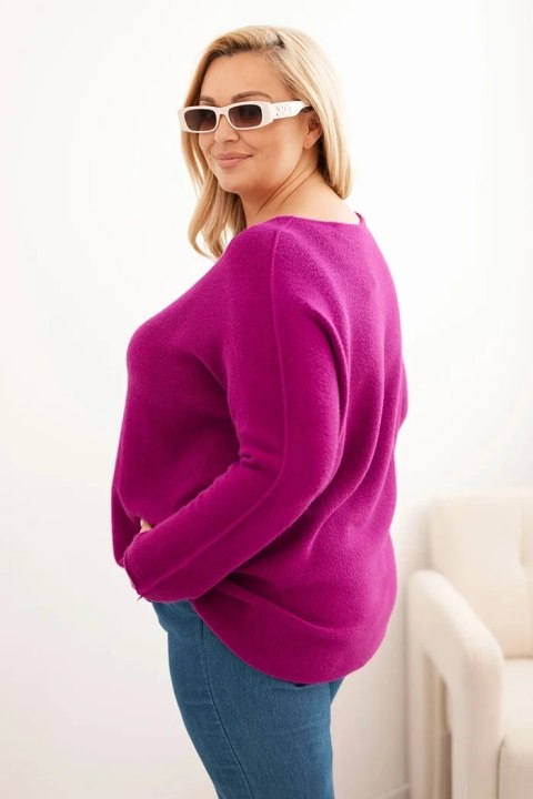 Sweter damski plus size z dekoltem łódką ciemno fioletowy Sweter damski plus size z dekoltem łódką ciemno fioletowy