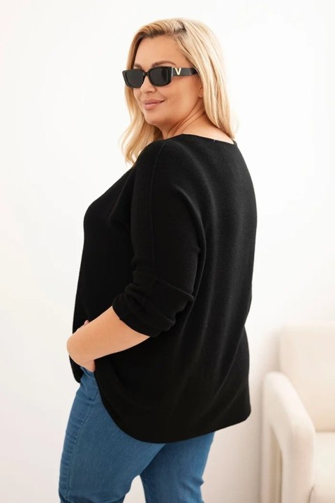 Sweter damski plus size z dekoltem łódką czarny Sweter damski plus size z dekoltem łódką czarny
